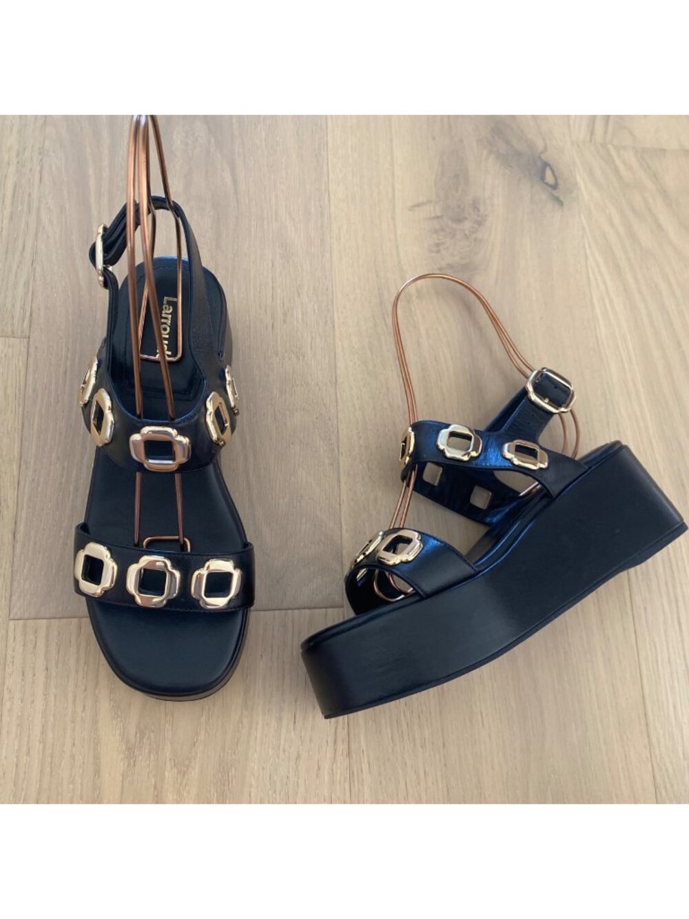 Larroude Milan Platform Sandals Shoes Black
